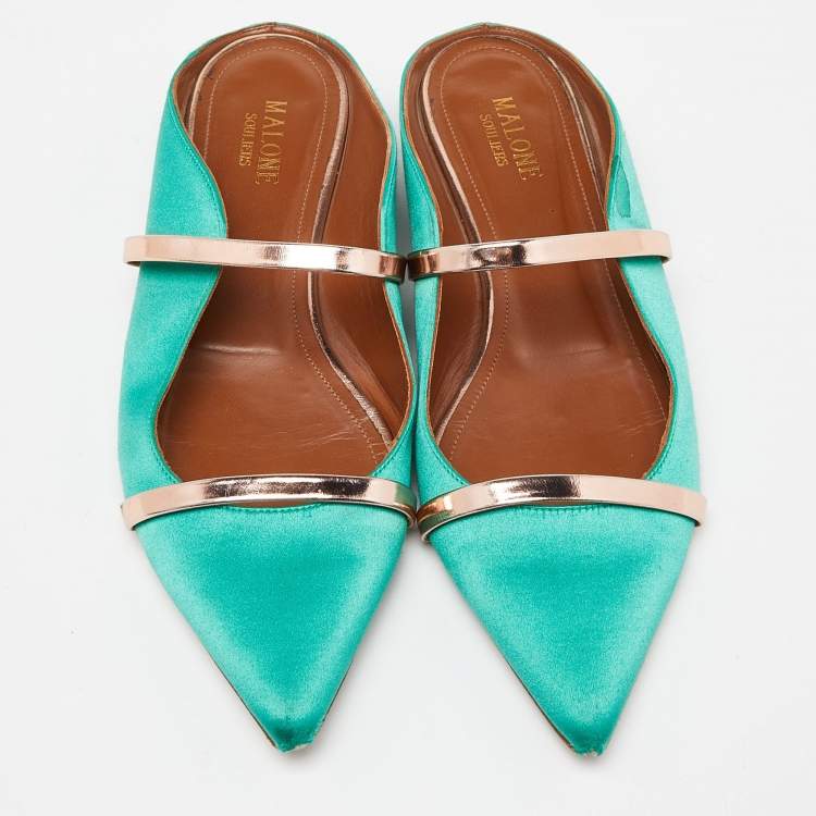 Pre Owned Malone Souliers Green Satin Maureen Flat Mules Size 39