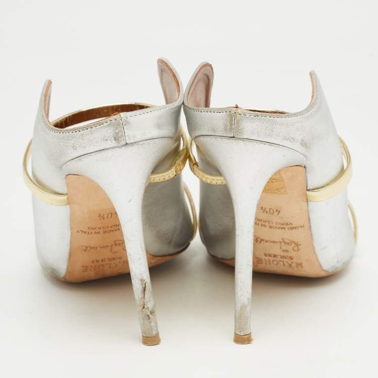 Pre Owned Malone Souliers Silver Leather Maureen  Pumps Size 40.5