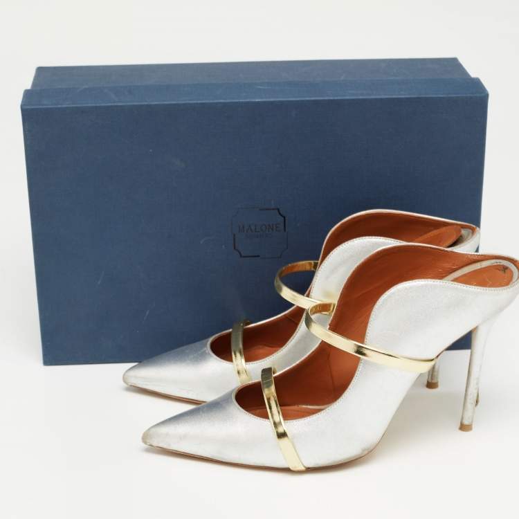 Pre Owned Malone Souliers Silver Leather Maureen  Pumps Size 40.5