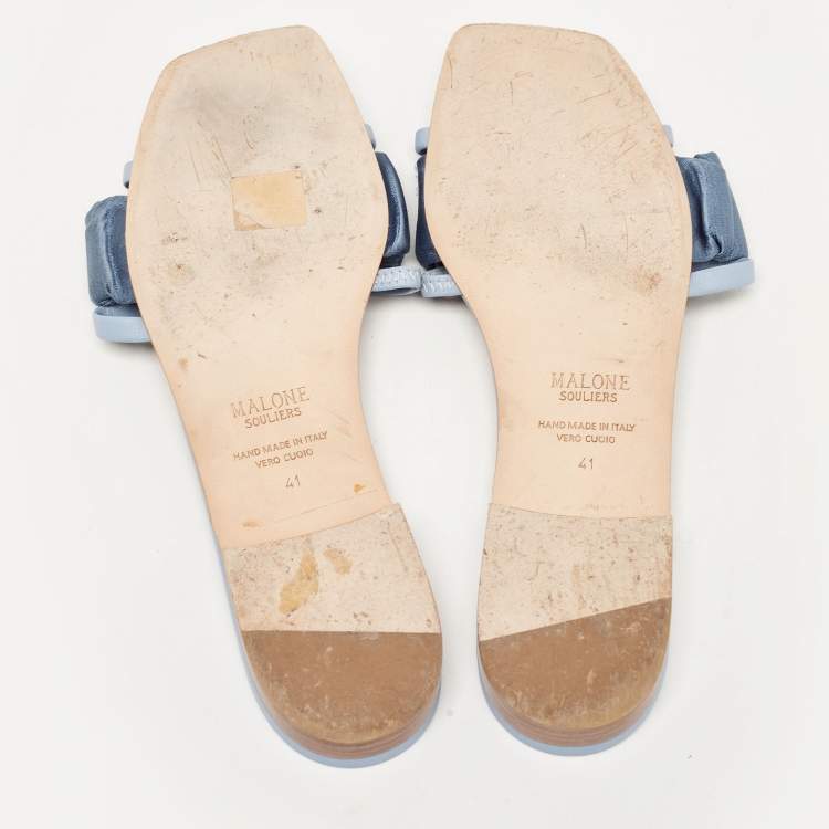 Pre Owned Malone Souliers Blue Leather Flat Slides Size 41