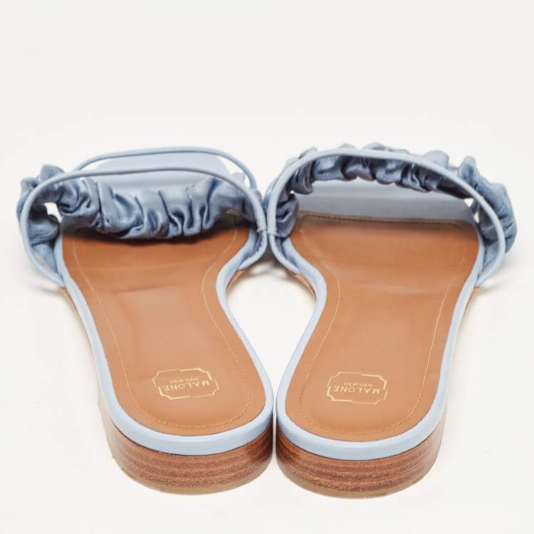 Pre Owned Malone Souliers Blue Leather Flat Slides Size 41