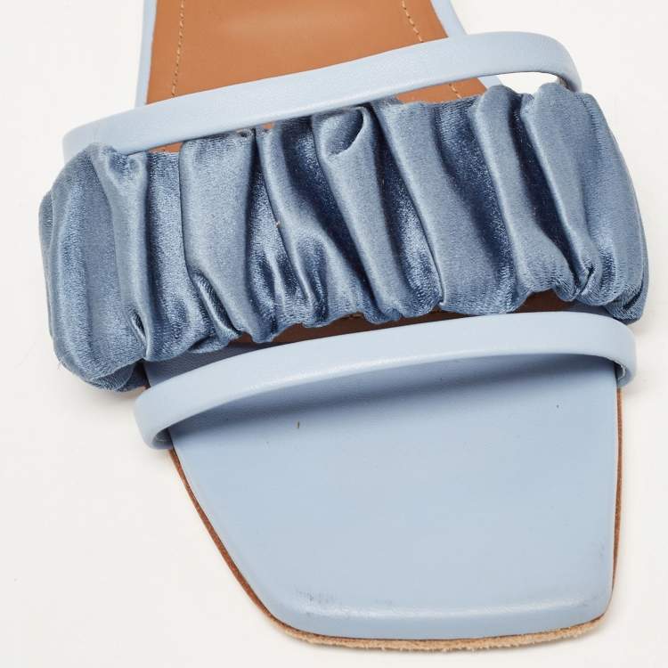 Pre Owned Malone Souliers Blue Leather Flat Slides Size 41