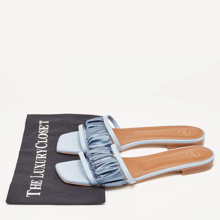 Pre Owned Malone Souliers Blue Leather Flat Slides Size 41