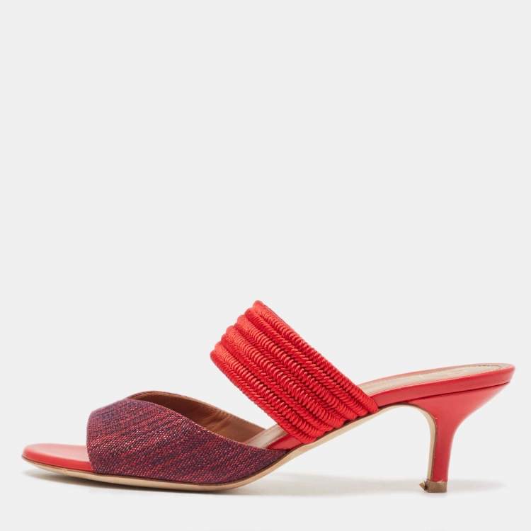 Pre Owned Malone Souliers Two Tone Canvas and Woven Fabric Milena Slide Sandals Size 36.5