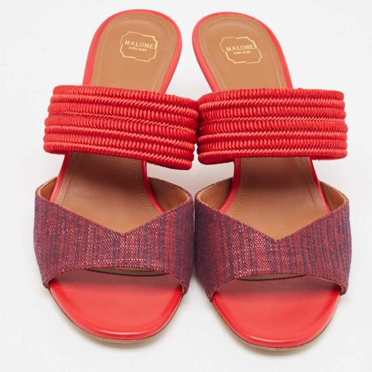 Pre Owned Malone Souliers Two Tone Canvas and Woven Fabric Milena Slide Sandals Size 36.5