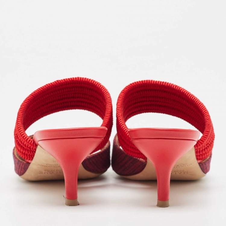 Pre Owned Malone Souliers Two Tone Canvas and Woven Fabric Milena Slide Sandals Size 36.5