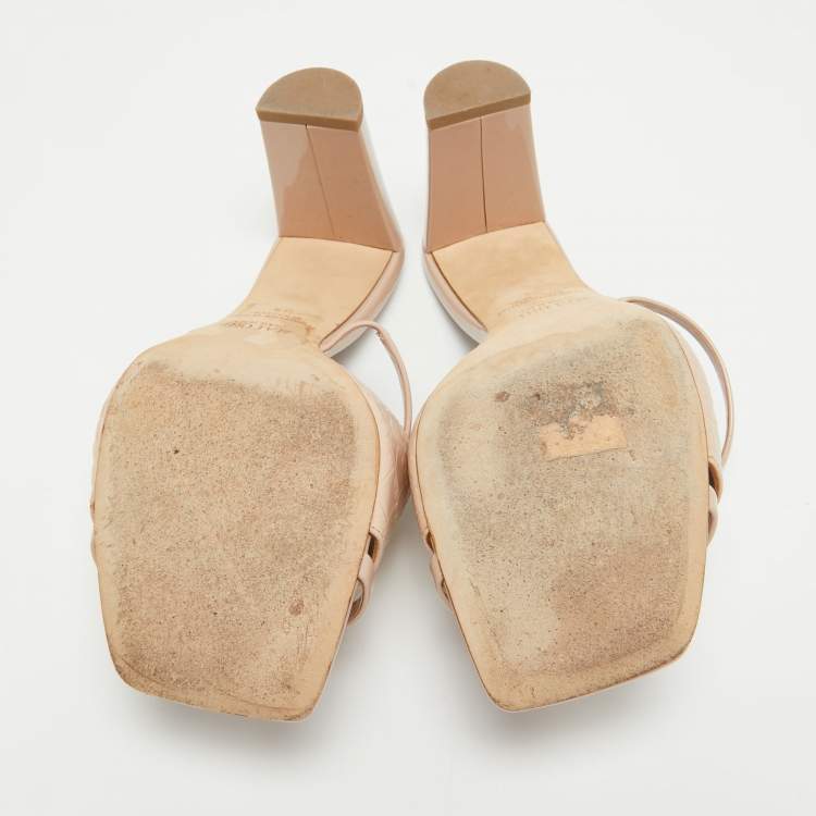 Pre Owned Malone Souliers  Beige Croc Embossed Leather Slides Size 39 