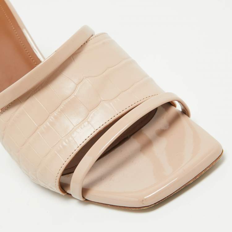 Pre Owned Malone Souliers  Beige Croc Embossed Leather Slides Size 39 