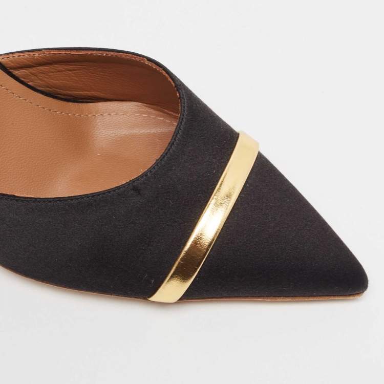 مملوكة مسبقًا Malone Souliers Black/Gold Satin and Leather Marilyn Wedge Mules Size 38