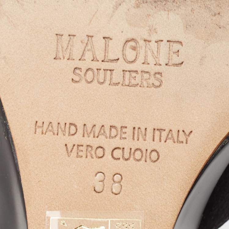 مملوكة مسبقًا Malone Souliers Black/Gold Satin and Leather Marilyn Wedge Mules Size 38