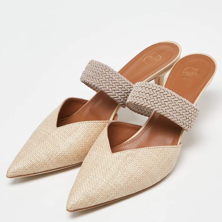 Pre Owned Malone Souliers Beige Raffia Maisie Mules Size 42