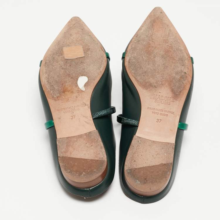 Pre Owned Malone Souliers Green Leather  Maureen Flats Size 37