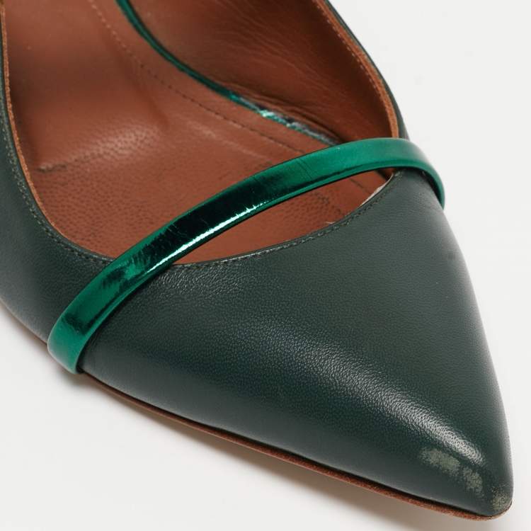 Pre Owned Malone Souliers Green Leather  Maureen Flats Size 37