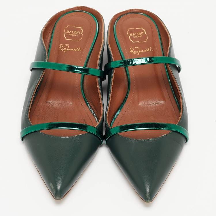 Pre Owned Malone Souliers Green Leather  Maureen Flats Size 37