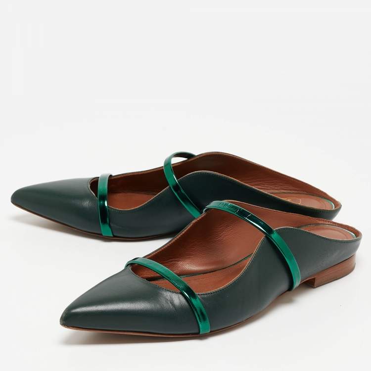 Pre Owned Malone Souliers Green Leather  Maureen Flats Size 37