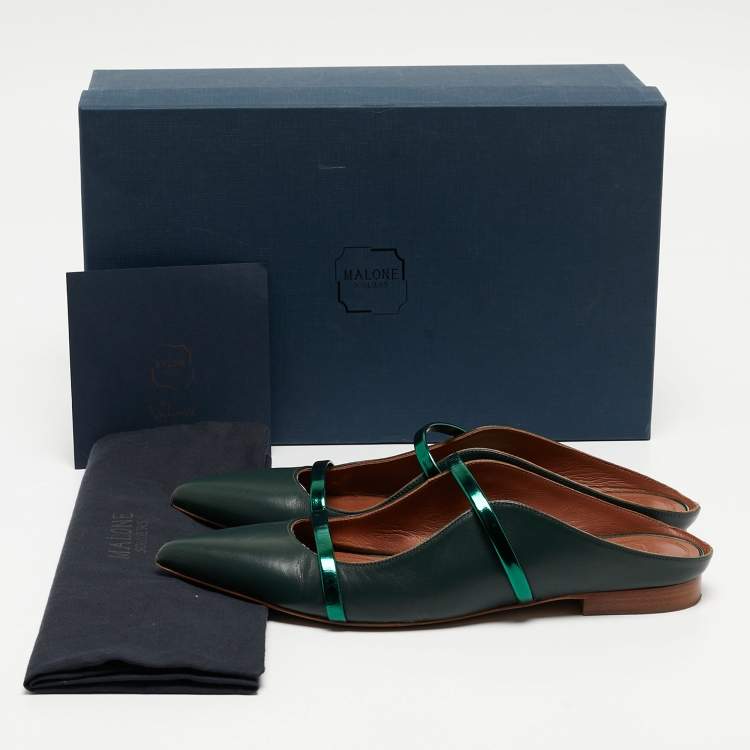 Pre Owned Malone Souliers Green Leather  Maureen Flats Size 37