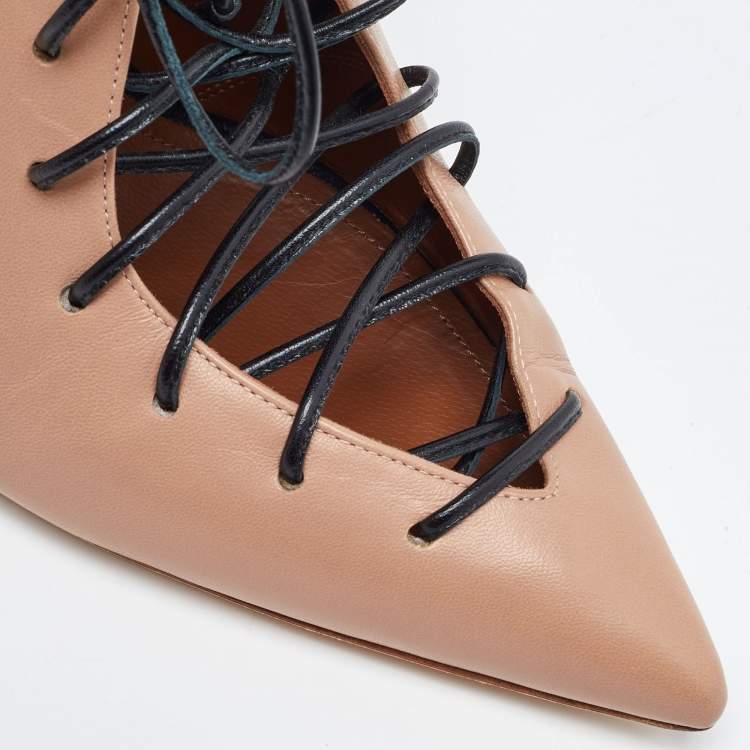 مملوكة مسبقًا Malone Souliers Beige/Black Leather Montana Lace Up Pumps Size 41.5