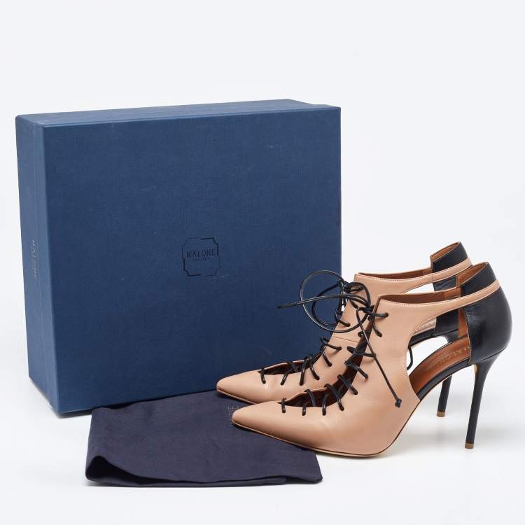 مملوكة مسبقًا Malone Souliers Beige/Black Leather Montana Lace Up Pumps Size 41.5