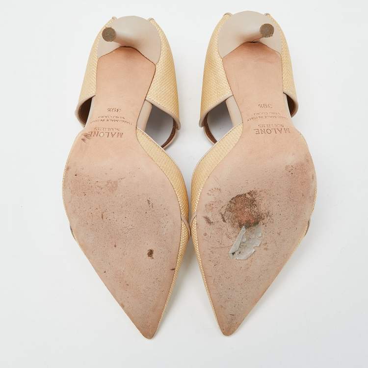 مملوكة مسبقًا Malone Souliers Cream/Beige Woven Raffia and Leather Imogen Mule Sandals Size 39.5