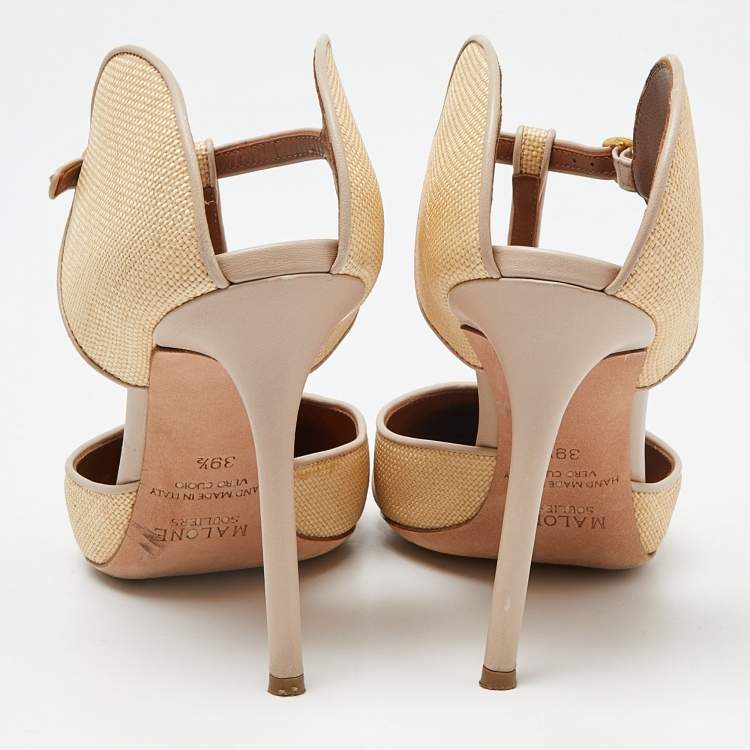 مملوكة مسبقًا Malone Souliers Cream/Beige Woven Raffia and Leather Imogen Mule Sandals Size 39.5