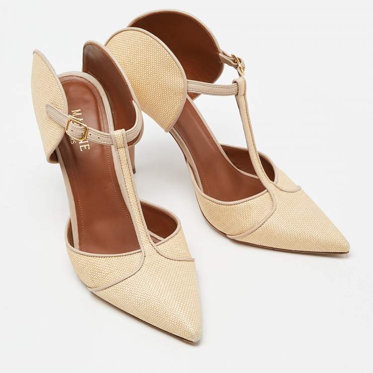 مملوكة مسبقًا Malone Souliers Cream/Beige Woven Raffia and Leather Imogen Mule Sandals Size 39.5