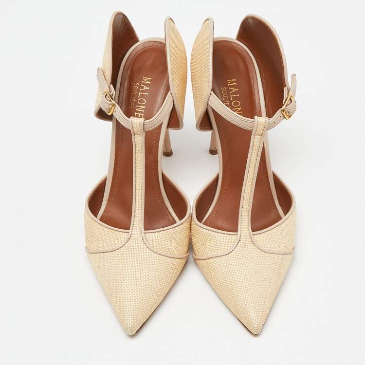 مملوكة مسبقًا Malone Souliers Cream/Beige Woven Raffia and Leather Imogen Mule Sandals Size 39.5