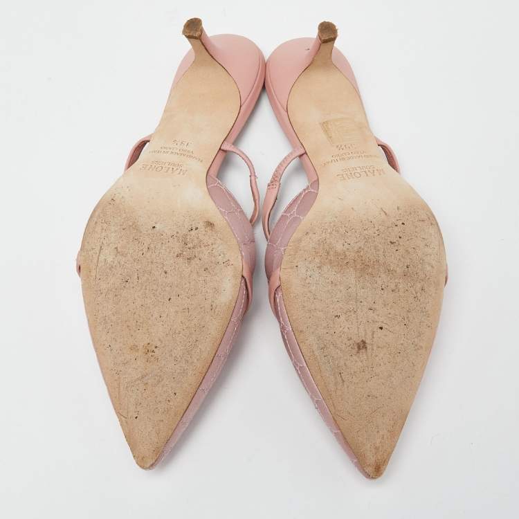 Pre Owned Malone Souliers Two Tone Pink Quilted Satin and Leather Frankie Mules Size 39.5