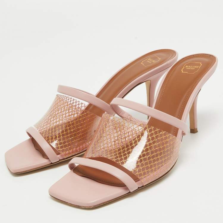 Pre Owned Malone Souliers Pink Leather Laney Slide Sandals Size 38