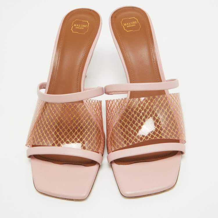 Pre Owned Malone Souliers Pink Leather Laney Slide Sandals Size 38