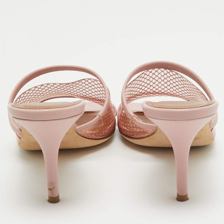 Pre Owned Malone Souliers Pink Leather Laney Slide Sandals Size 38