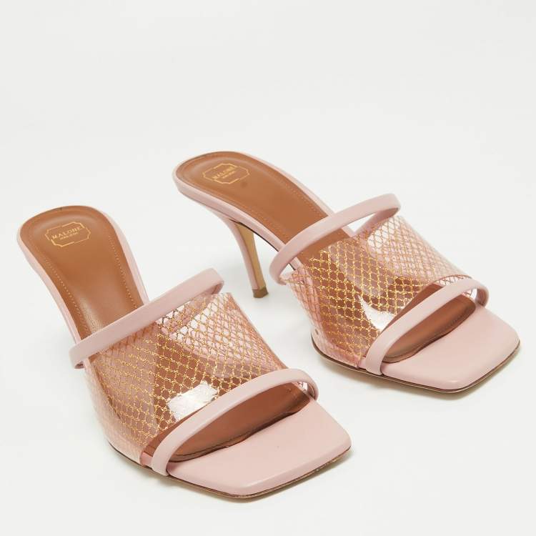 Pre Owned Malone Souliers Pink Leather Laney Slide Sandals Size 38