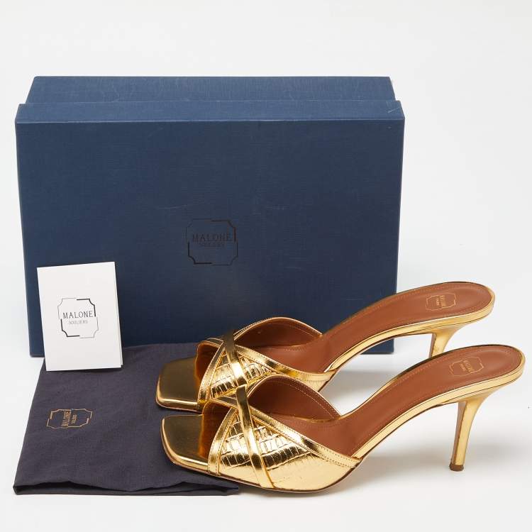 مملوكة مسبقًا Malone Souliers Gold Leather Perla Slide Sandals Size 41