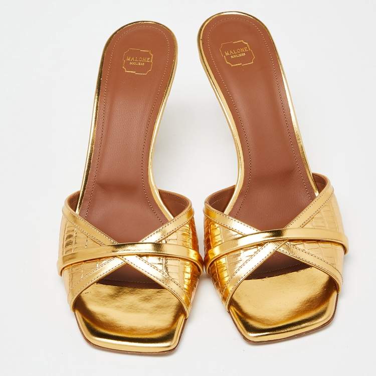 مملوكة مسبقًا Malone Souliers Gold Leather Perla Slide Sandals Size 41