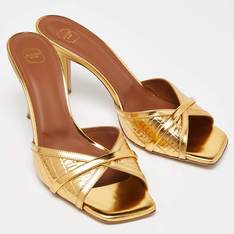 مملوكة مسبقًا Malone Souliers Gold Leather Perla Slide Sandals Size 41