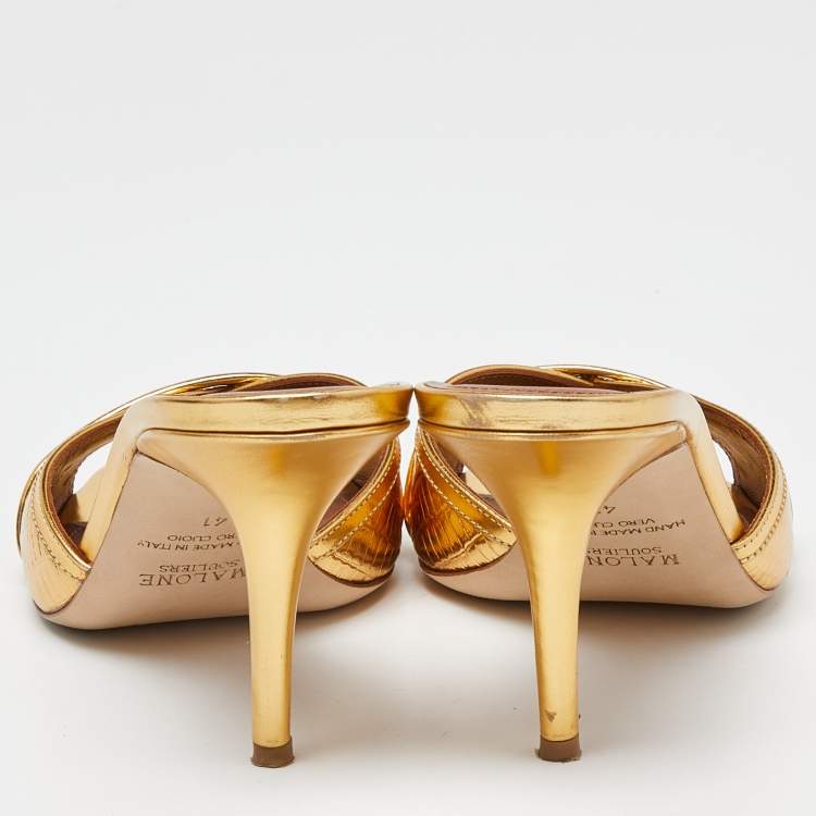 مملوكة مسبقًا Malone Souliers Gold Leather Perla Slide Sandals Size 41