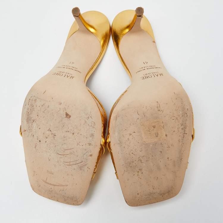 مملوكة مسبقًا Malone Souliers Gold Leather Perla Slide Sandals Size 41