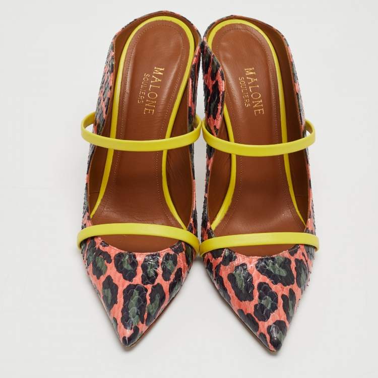 Pre Owned Malone Souliers Multicolor Leopard Print Python and Leather Maureen Mules Size 39