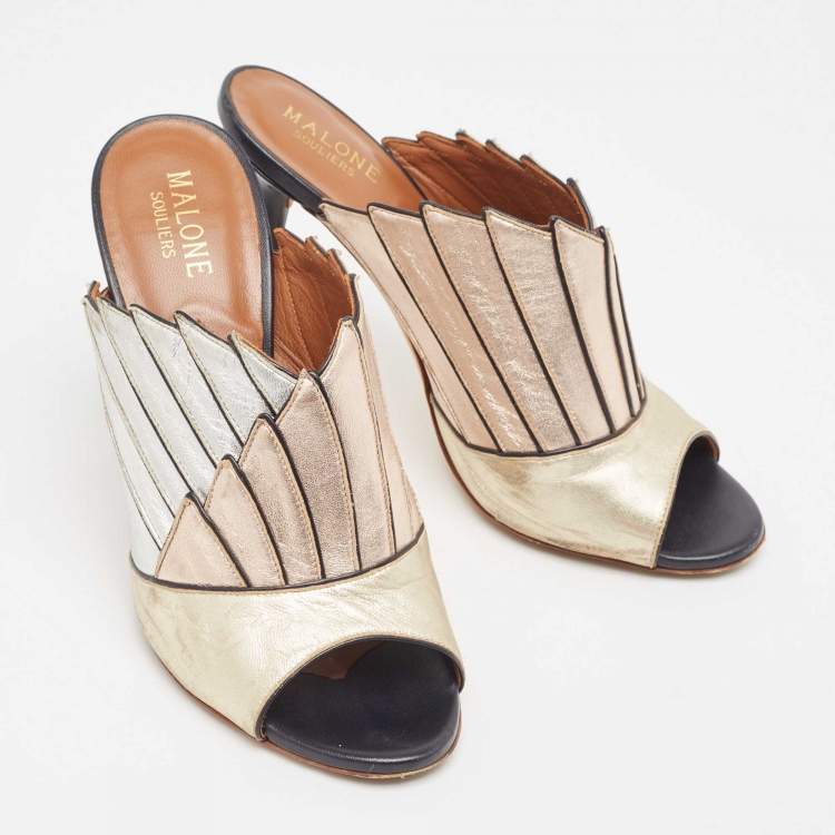 Pre Owned Malone Souliers Tricolor Leather Donna Slide Sandals Size 37