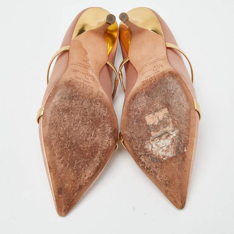 Pre Owned Malone Souliers Peach Satin and Leather Maureen Mules Size 37