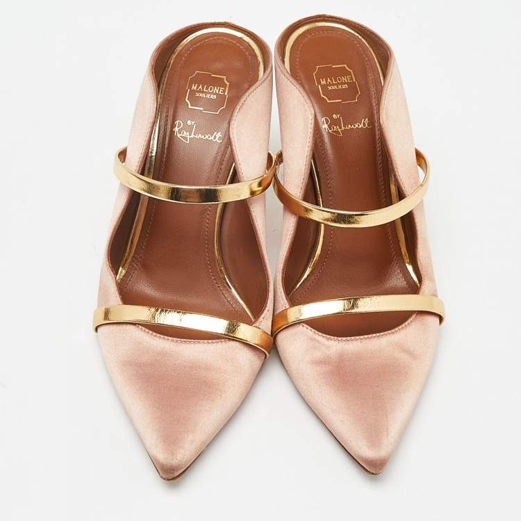 Pre Owned Malone Souliers Peach Satin and Leather Maureen Mules Size 37