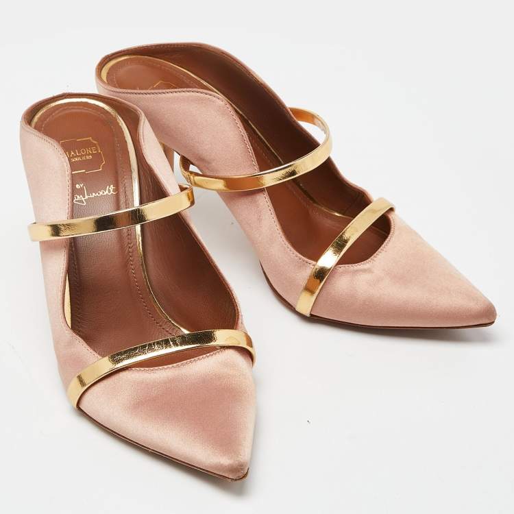 Pre Owned Malone Souliers Peach Satin and Leather Maureen Mules Size 37