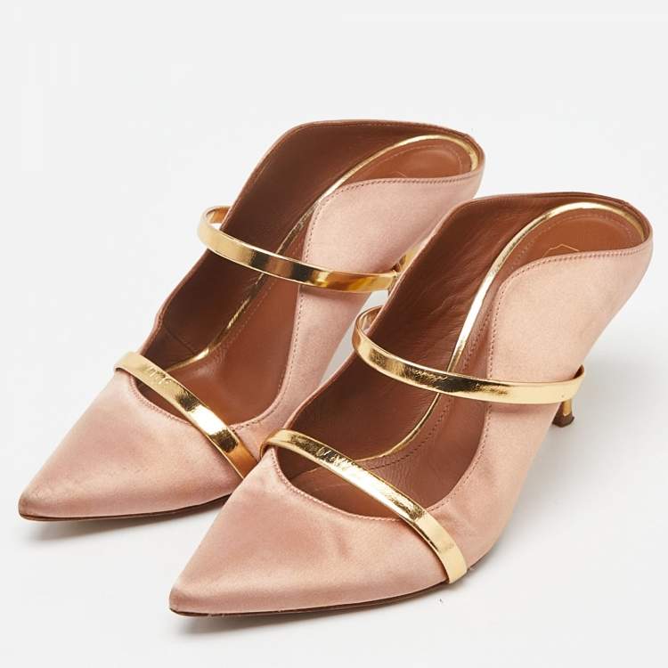 Pre Owned Malone Souliers Peach Satin and Leather Maureen Mules Size 37