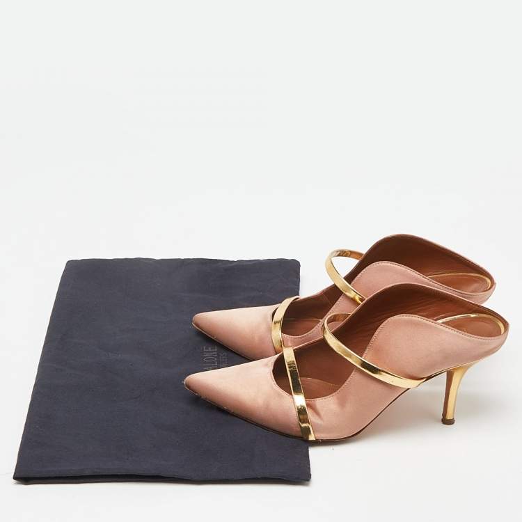 Pre Owned Malone Souliers Peach Satin and Leather Maureen Mules Size 37
