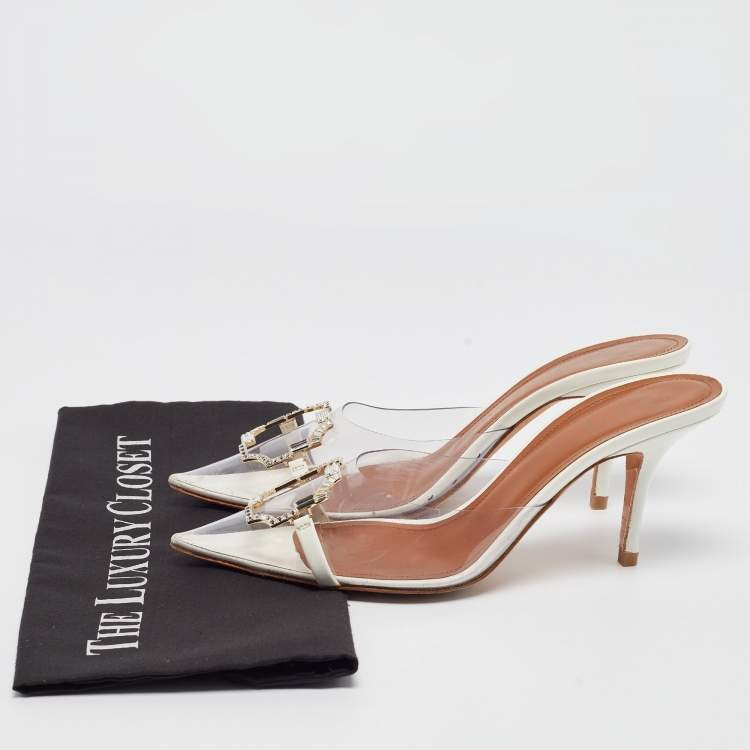 Pre Owned Malone Souliers Transparent/White PVC and Patent Missy Mules Size 40