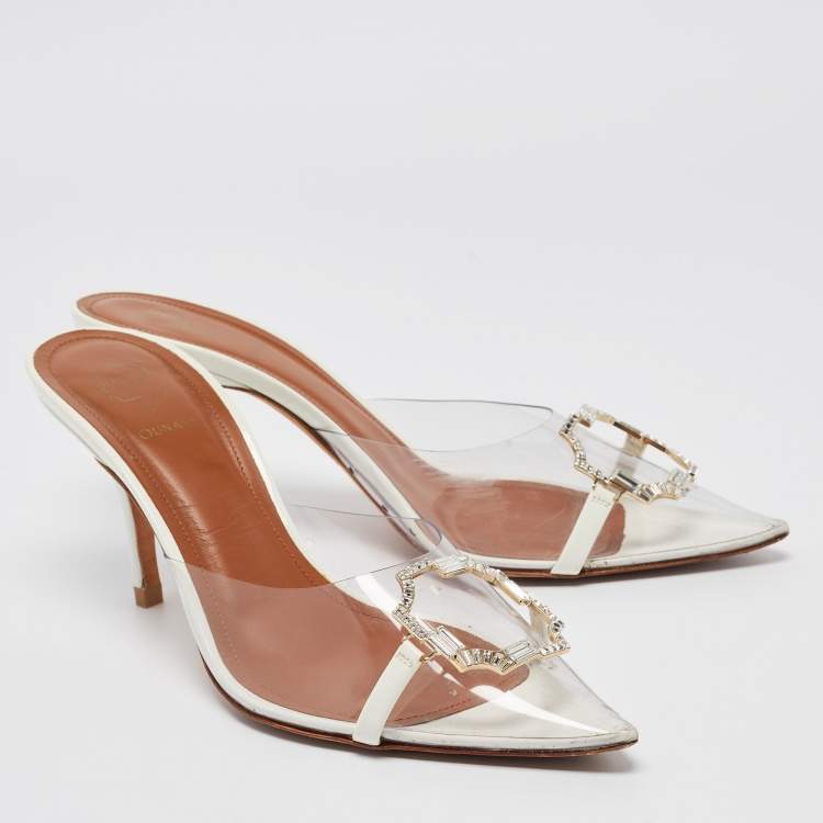Pre Owned Malone Souliers Transparent/White PVC and Patent Missy Mules Size 40