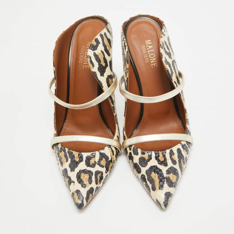 Pre Owned Malone Souliers Black/Gold Snakeskin and Leather Maureen Slide Mules Size 38