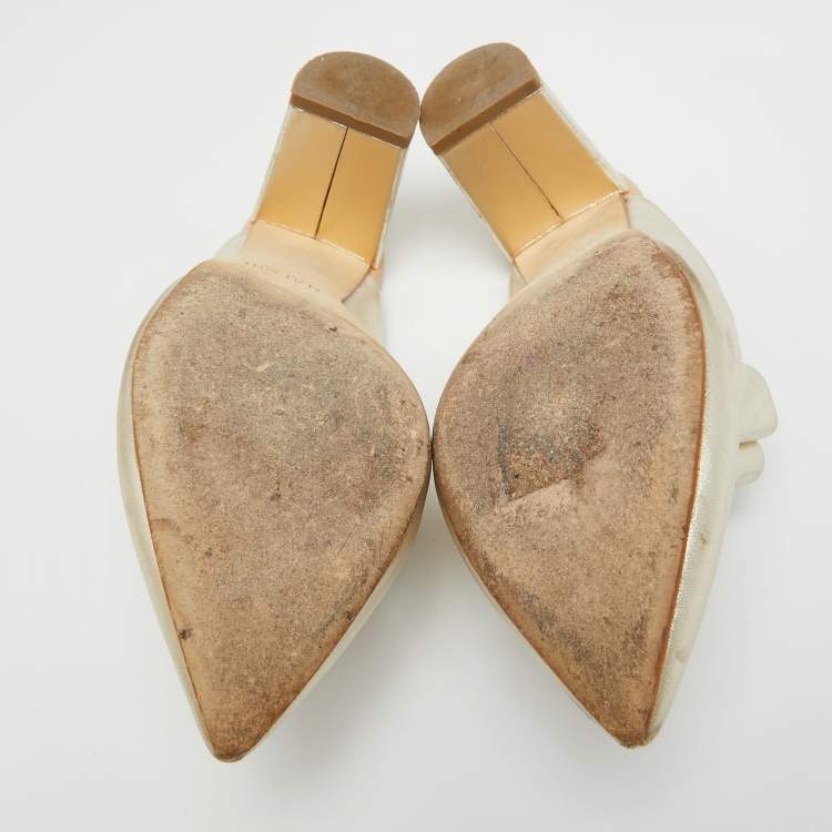 Pre Owned Malone Souliers Gold Leather Block Heel Mules Size 37.5