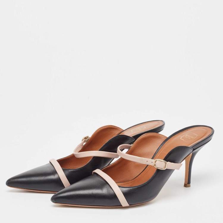 Pre Owned Malone Souliers Black/Pink Leather Maureen Mules Size 38