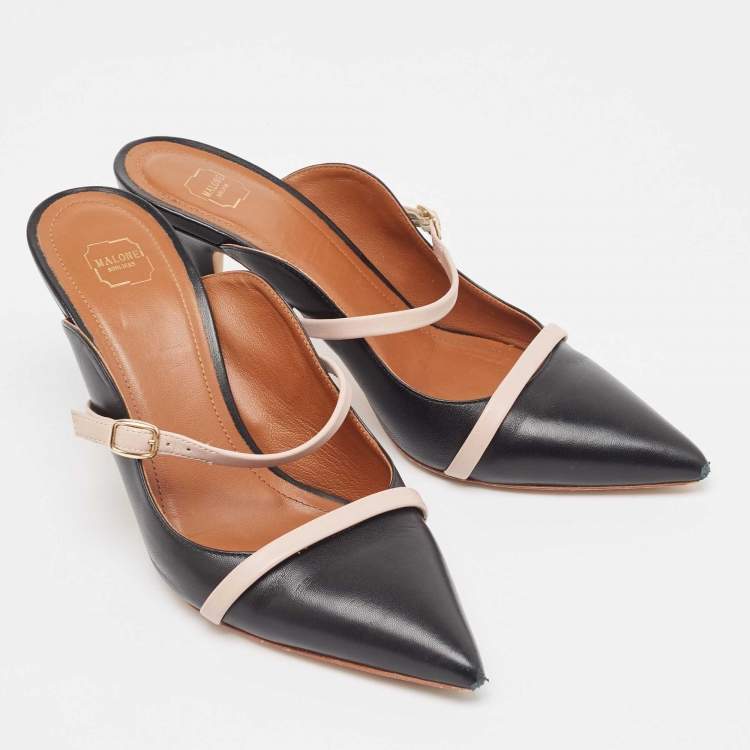 Pre Owned Malone Souliers Black/Pink Leather Maureen Mules Size 38