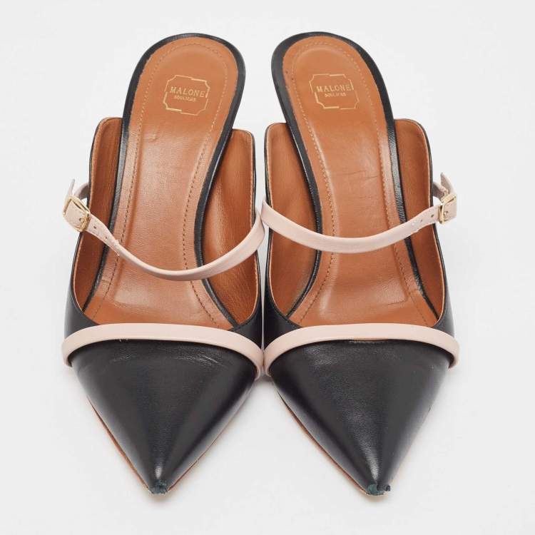 Pre Owned Malone Souliers Black/Pink Leather Maureen Mules Size 38